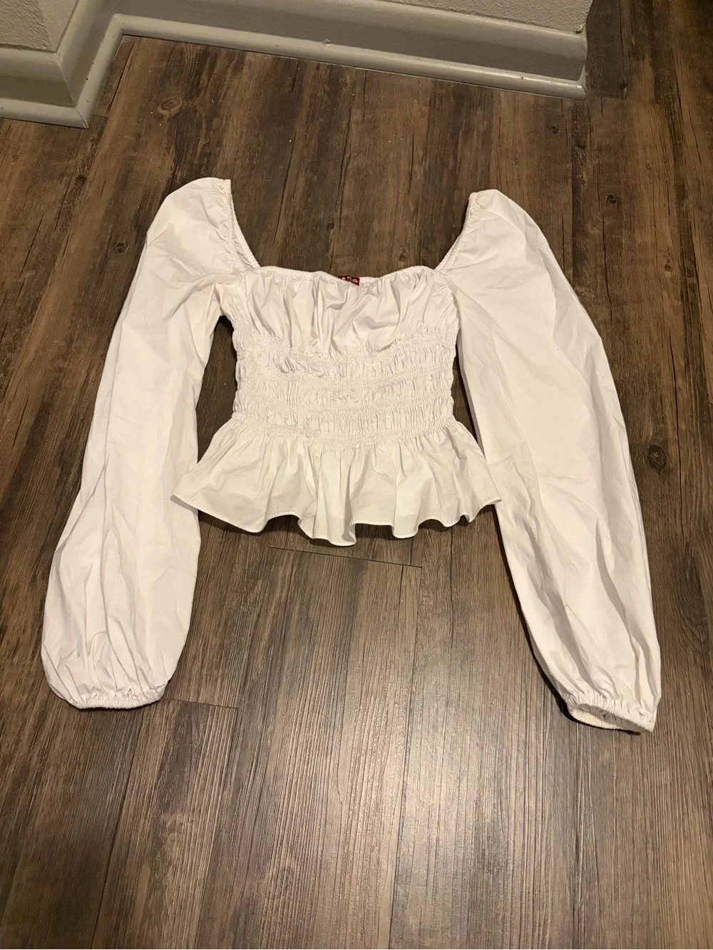 Staud Jules Smocked Puff-Sleeve Peplum Top xs